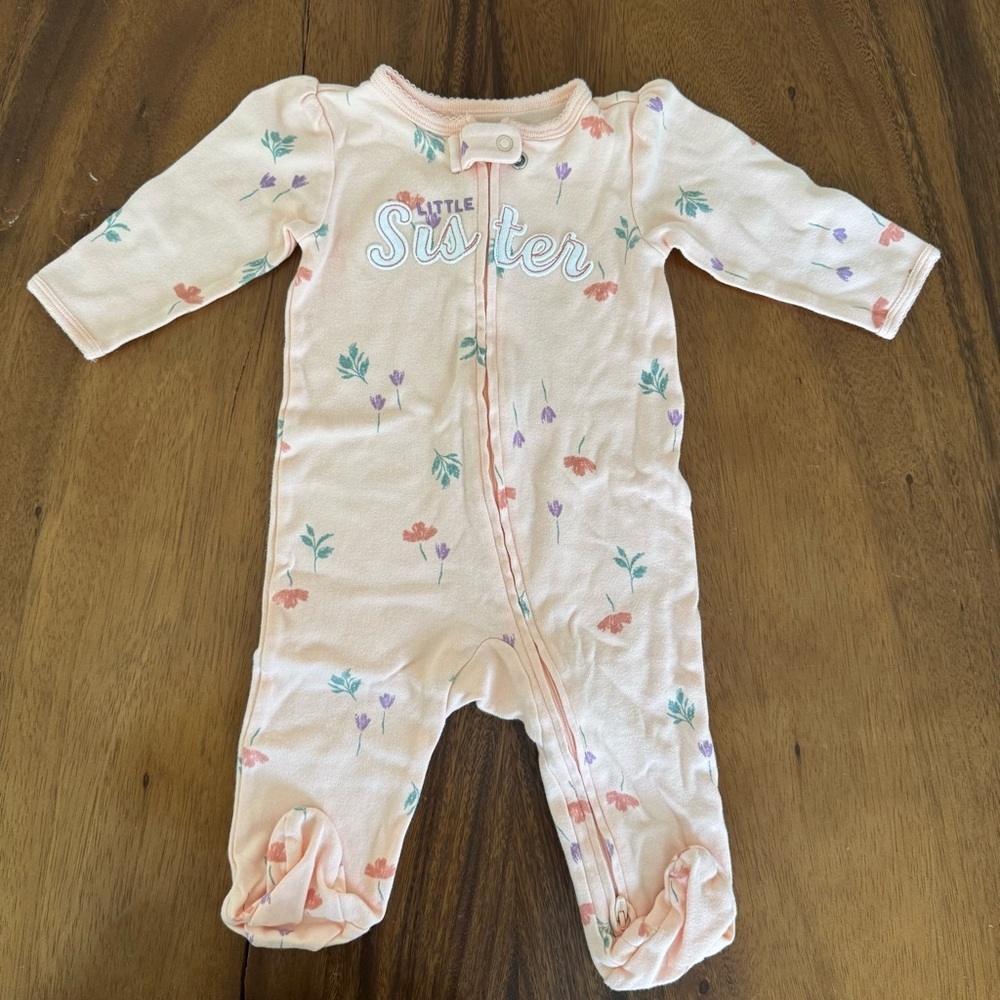 Carter’s Little Sister Peach Floral Baby Girl Cotton Footed Pajama size 6M